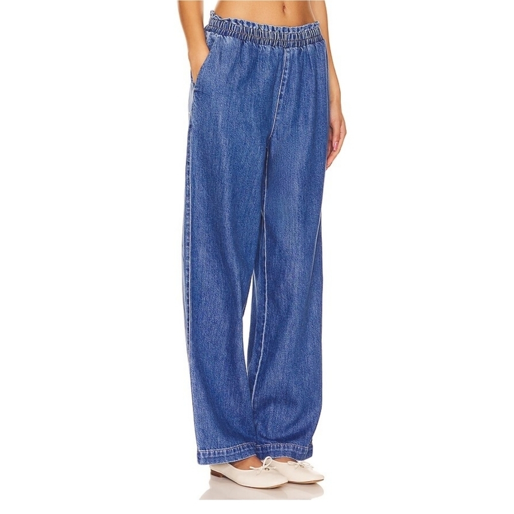 LNA Santo Denim‎ Pants in True Blue Wide Leg Elastic Waist Small Relaxed Coastal
